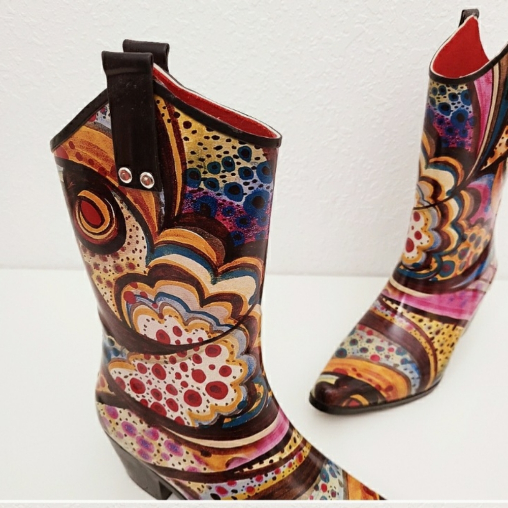 Henry Ferrera Floral Rubber Western Cowgirl Boots